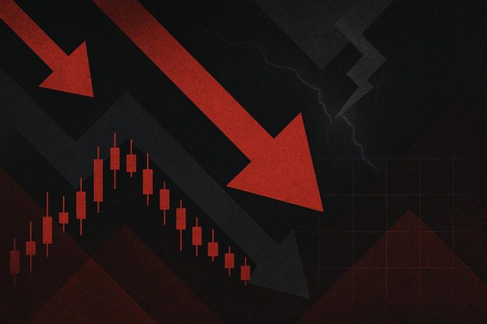 Red arrows pointing down, showing down trend