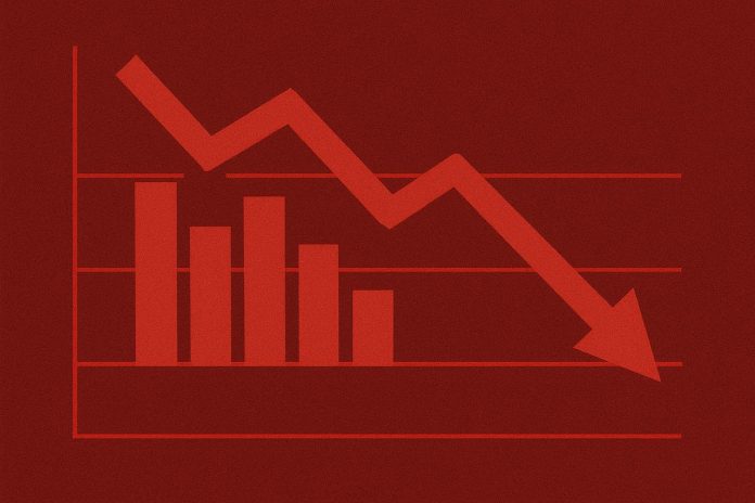 Red arrows indicating downtrend and losses
