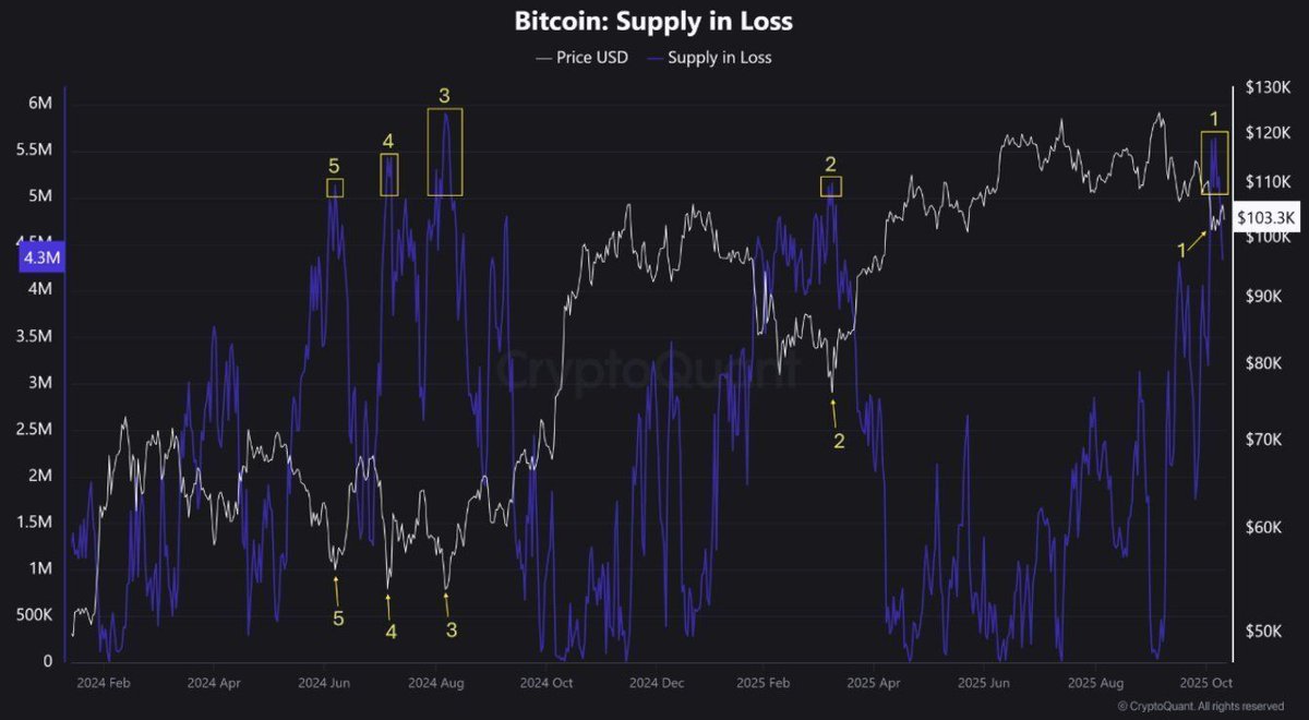 Bitcoin supply in loss percentage