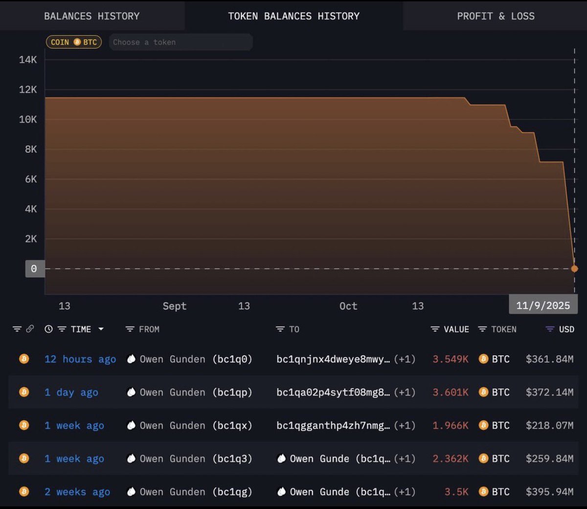 Transaction details from a historic Bitcoin wallet.