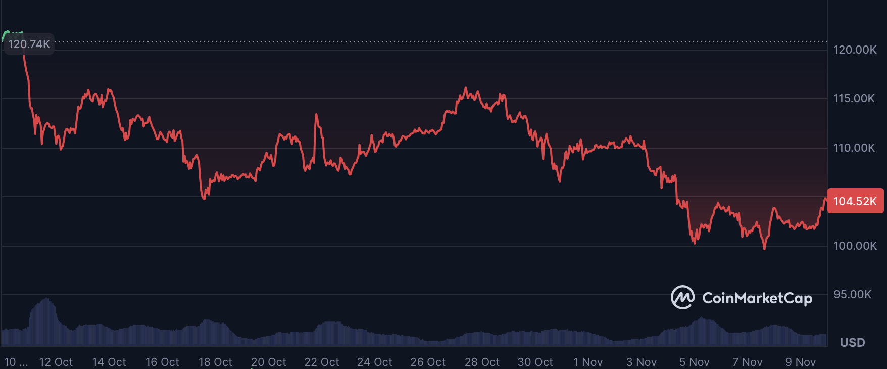 Bitcoin price chart showing recent activity